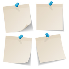 4 Beige Stick Notes Blue Pins