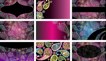 Business cards with colored paisley pattern