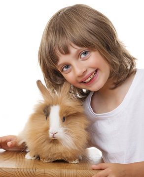 little girl with a baby rabbit - portrait