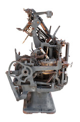 Old printing press. Clipping path included - obrazy, fototapety, plakaty