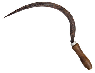Old sickle isolated on white