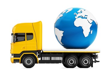 3d truck with earth globe delivery