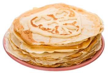 Stack of pancakes on white
