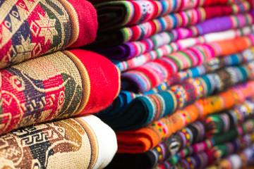 Colorful Fabric at market in Peru, South America