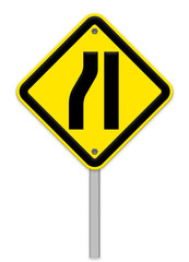 Road narrows merge right sign isolated on a white background'par