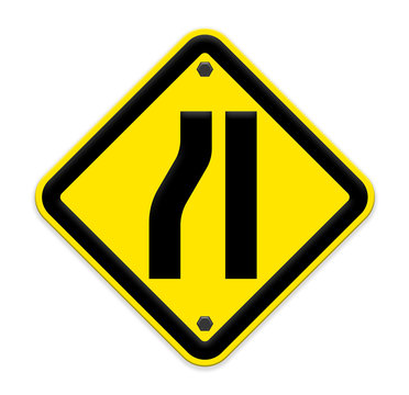 Road narrows merge right sign isolated on a white background'par