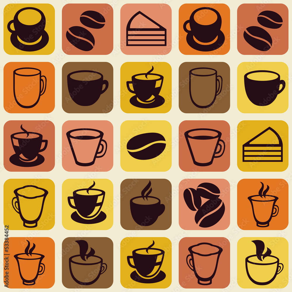 Poster vector seamless pattern with tea and coffee cups