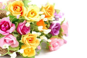 artificial flowers made from cloth on isolated white background