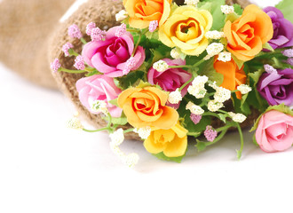 artificial flowers made from cloth on isolated white background