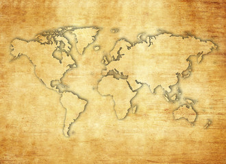 Fototapeta na wymiar world map on papyrus paper