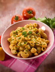 pasta  with pepper cream sauce, selective focus