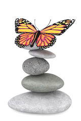 Fototapeta na wymiar Balanced stones with butterfly