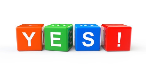 Toy cubes as Yes sign