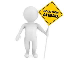 3d person with Solution Ahead traffic sign