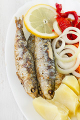 sardine with potato, onion and carrot