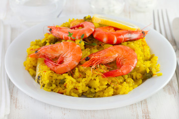 rice with seafood in plate