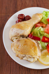 fried chicken with salad on plate