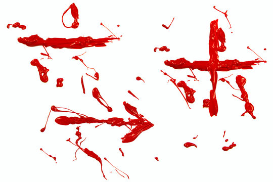 Plus, minus and arrow sign painted red