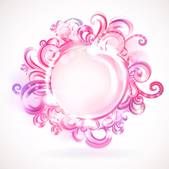 Pink round frame with design elements.