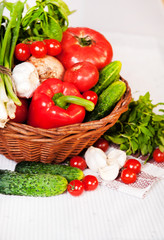 organic food background Vegetables in the basket