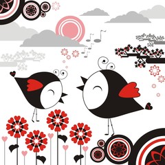 Bird sing flower graphic vector
