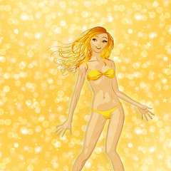 Blonde girl on yellow background