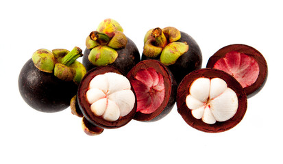 asian tropical mangosteen fruit on white background