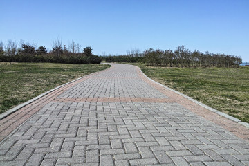 The road made by the bricks at the grassland