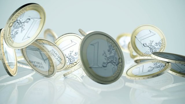 falling Euro coins in slow motion