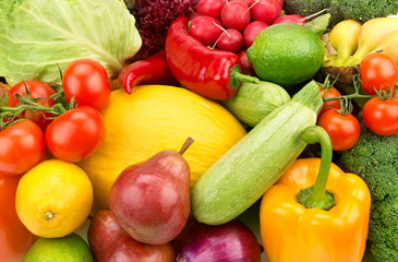 Obraz na płótnie Canvas bright background of ripe fruit and vegetables