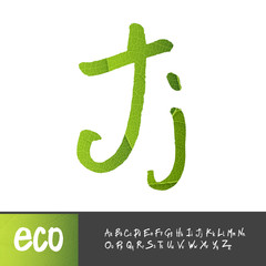 Letter J, Uppercase And Lowercase Variants. Green leaf textured