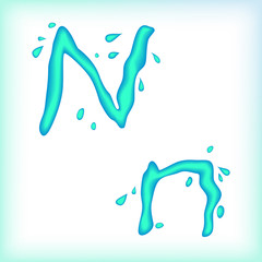 Liquid alphabet. Fluid letters, digits and signs.