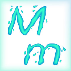 Liquid alphabet. Fluid letters, digits and signs.