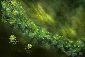 Jellyfish and abstract in green
