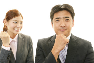 笑顔のビジネスマンとOL