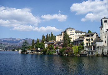 Fototapeta na wymiar View of San Giulio island on Lake Orta in Italy