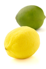 Lemon and lime  on the white background with clipping path