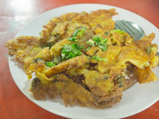 Crisp fried mussel  pancake, Thailand simple gourmet food