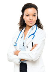 Fototapeta premium African American Doctor happy smiling isolated on white backgrou