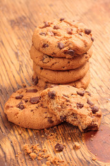 cookies with chocolate on wooden table