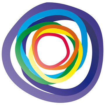 Esoterik - Chakra - Ringe verschlungen in Regenbogenfarben, Logo und Symbol der Hoffnung und Zuversicht