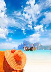 Straw hat on sunbed on Koh Phi Phi Island