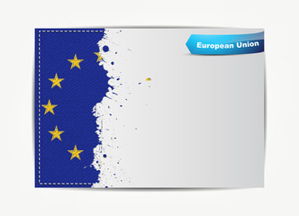 Stitched European Union flag with grunge paper frame for your te