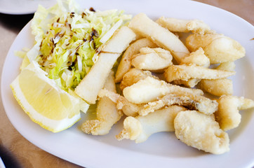 Sliced and fried squid or cuttlefish 