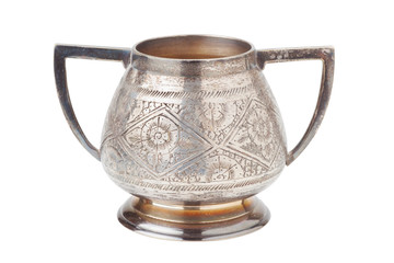retro silver sugar bowl, isolated on white