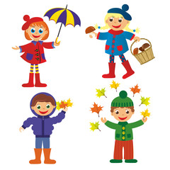 childrens fun in autumn on white background