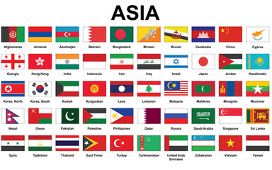 set of icons with Asian countries flags