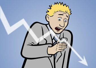 Fontmanager Pete mit fallendem Aktienkurs im Smartphone