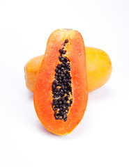 cut ripen papaya on white background