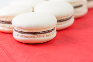 French vanilla macarons with chocolate buttercream fillings